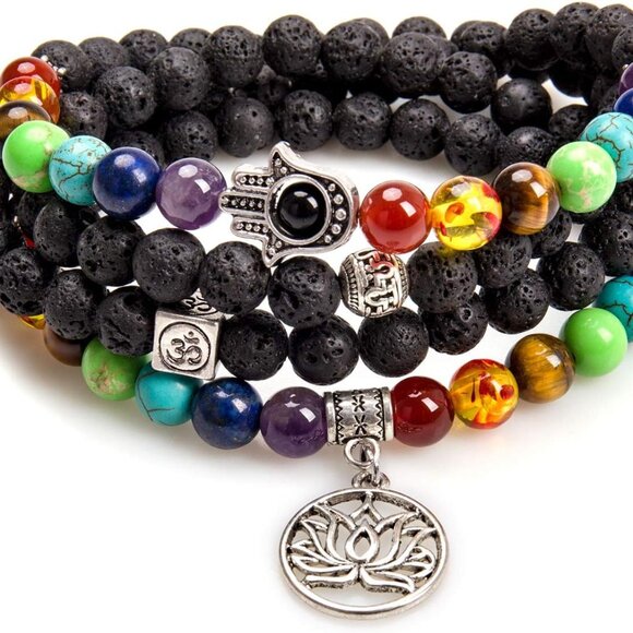 108 Mala Beads Necklace 7 Chakra Tree of Life Pendant Prayer Buddha Bracelets He